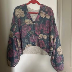 Zara Cropped Floral Sweater Cardigan